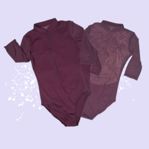 Burgundy Embroidered Zip Leotard
